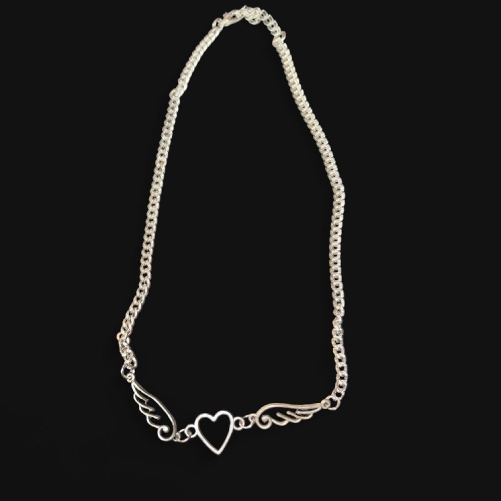 3-Silver heart with wings necklace
